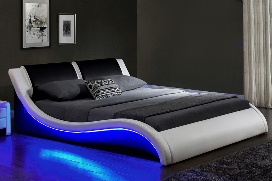 1178-1 إطار سرير مموج LED منجد مستقبلي