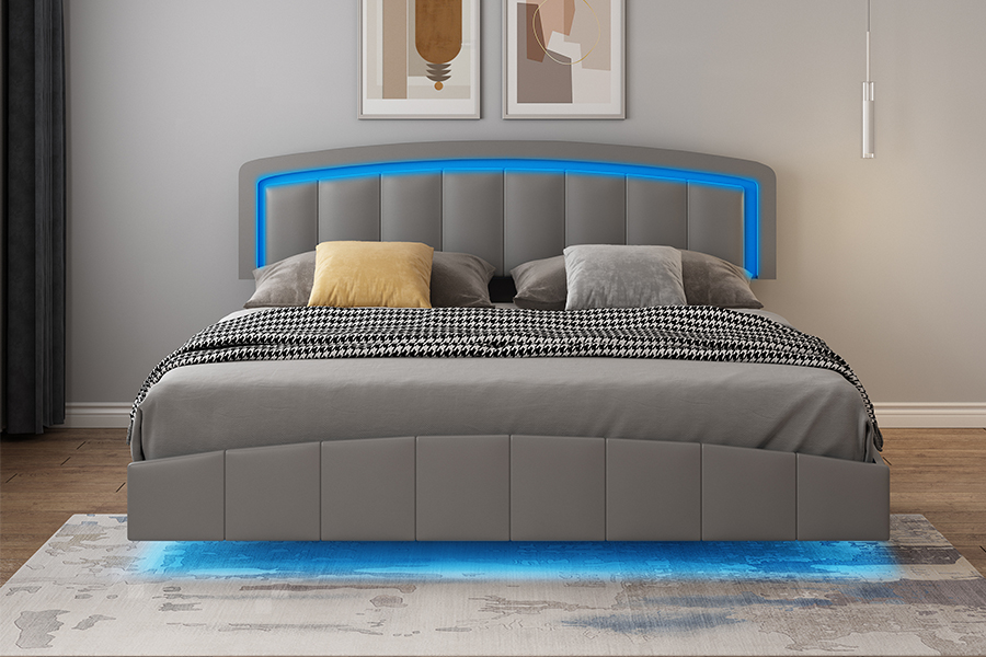 4468-1 إطار سرير عائم منجد LED
