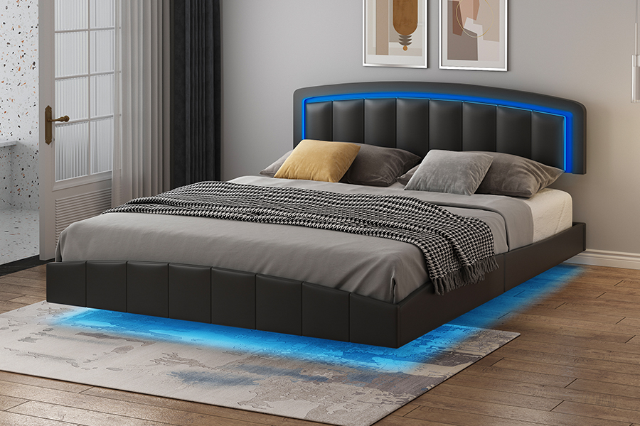 4468-1 إطار سرير عائم منجد LED