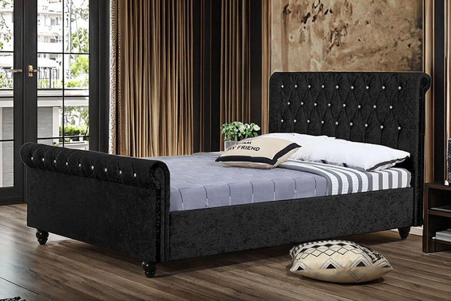 1366 سرير مزلقة حديث منجد من القماش المخملي