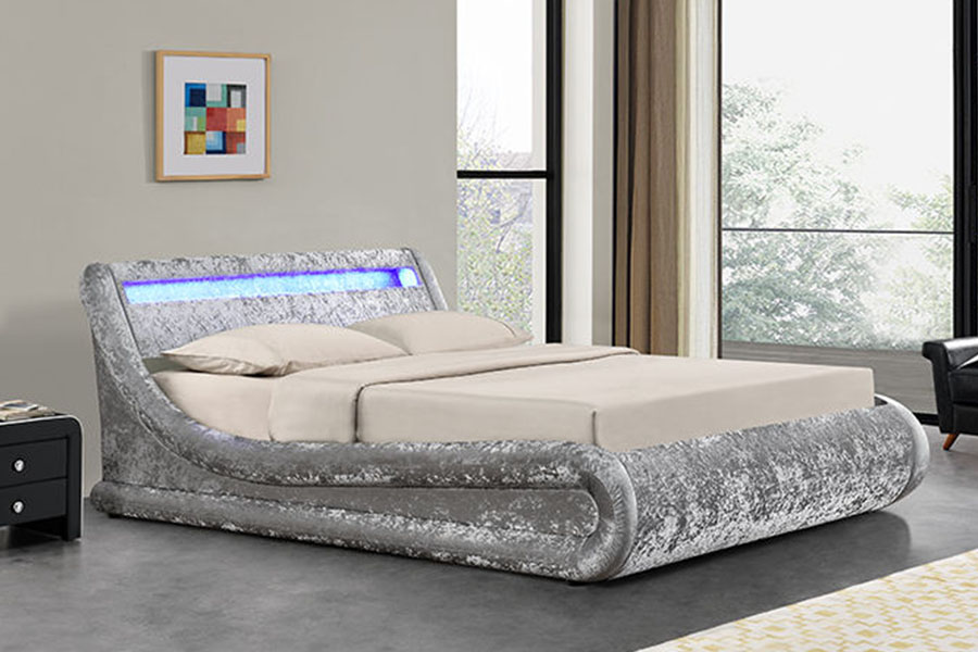 1138-1G سرير عثماني مصنوع من جلد البولي يوريثان LED يشبه الموجة 1138-1G