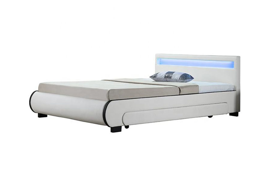 1135-1D سرير منجد من جلد البولي يوريثان مزود بدرج تخزين LED