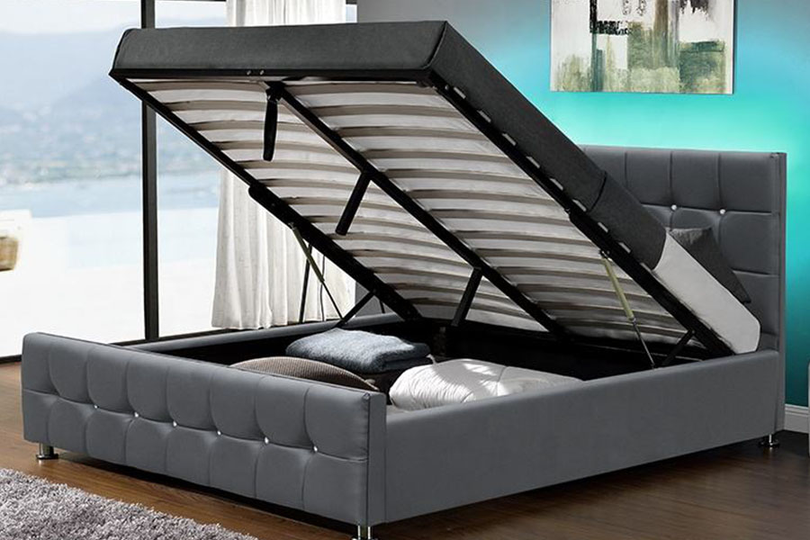 1149-1G سرير تخزين مرفاع الغاز LED المخملي الحديث من شانيل