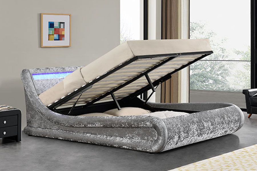 هيكل سرير منجد من جلد البولي يوريثان LED عثماني 1138G