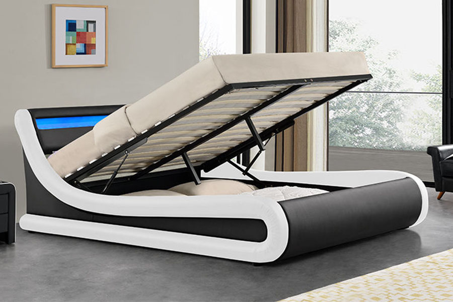 هيكل سرير منجد من جلد البولي يوريثان LED عثماني 1138G