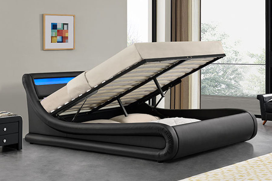 هيكل سرير منجد من جلد البولي يوريثان LED عثماني 1138G