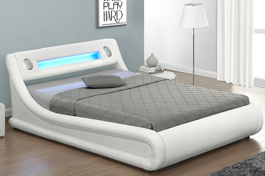 هيكل سرير منجد من جلد البولي يوريثان LED عثماني 1138G