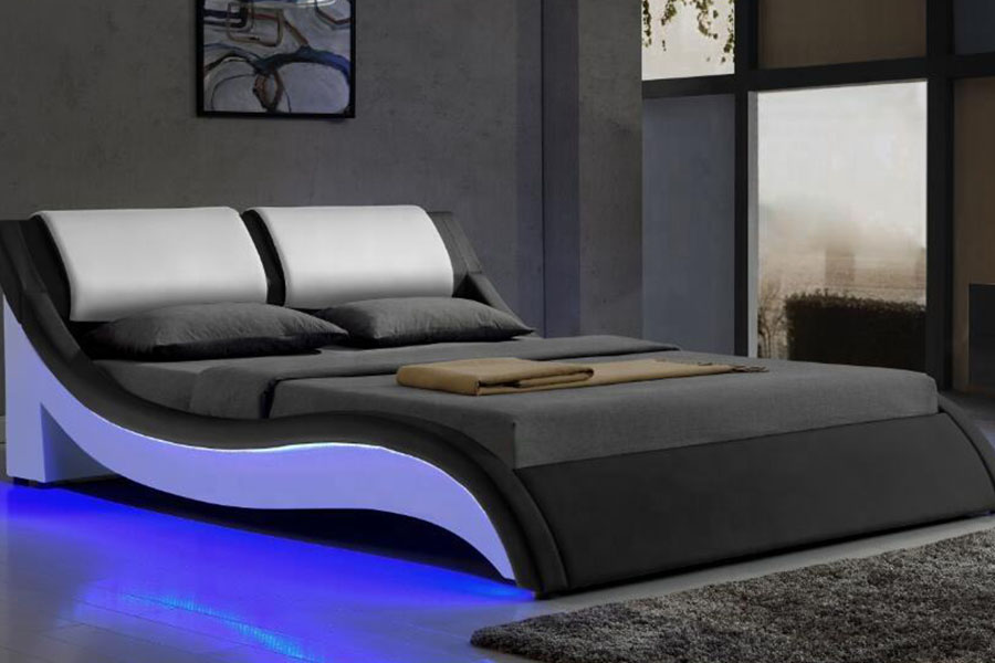 1187-1 إطار سرير منجد من الجلد الإيطالي على شكل حرف S LED
