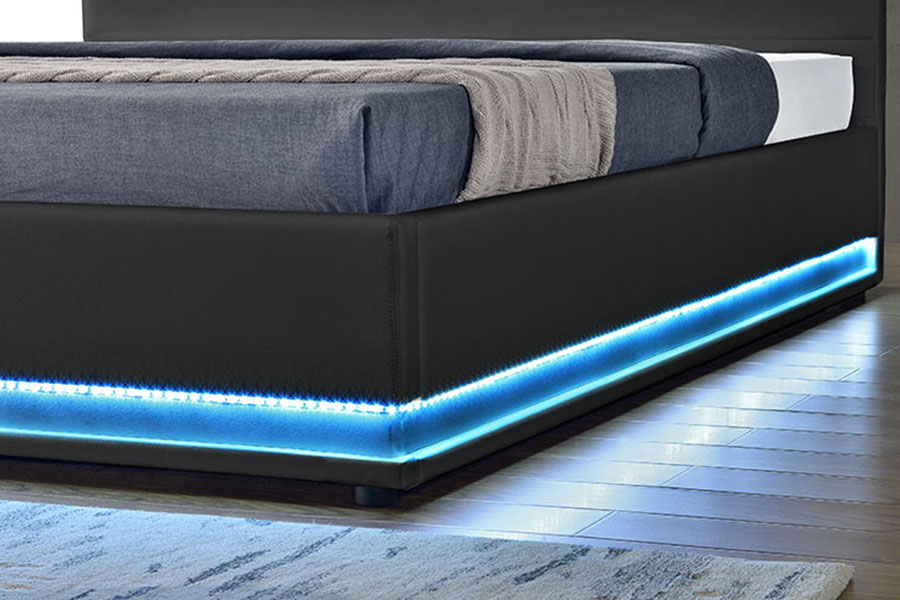 1165-1G هيكل سرير منجد بإضاءة LED للتخزين الجلدي الحديث