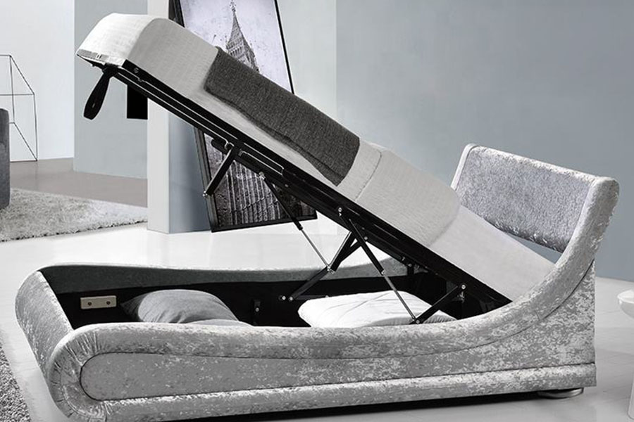 إطار سرير تخزين بمصعد الغاز العثماني LED من المخمل المكسر