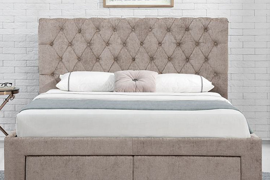 1217D هيكل سرير تخزين بأربعة أدراج على شكل المعين الأوروبي المخملي