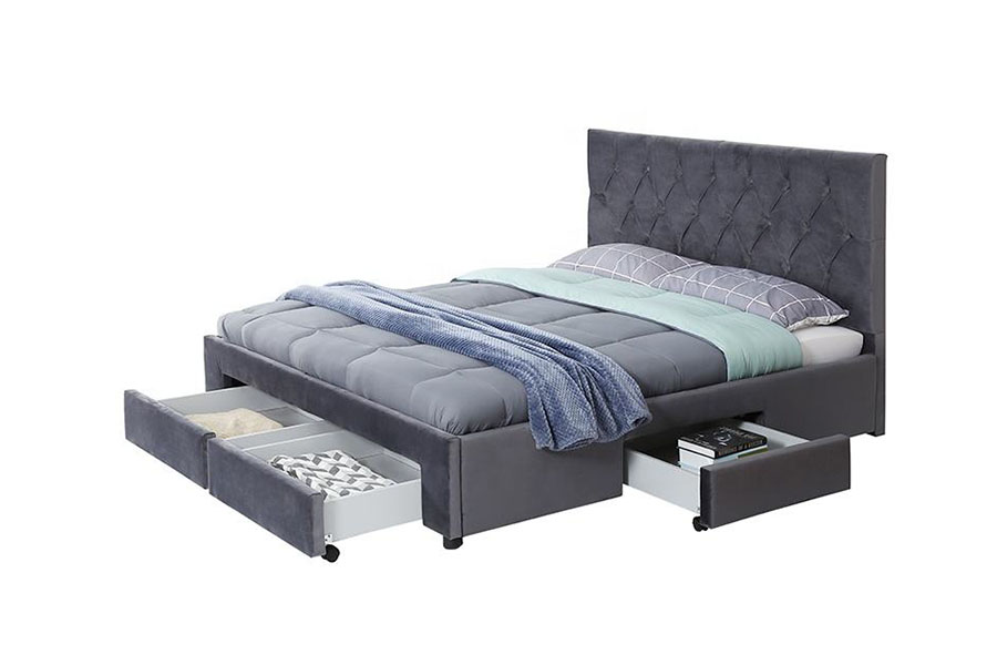 إطار سرير تخزين منجد بقاعدة خشبية من Velvet King 1406D