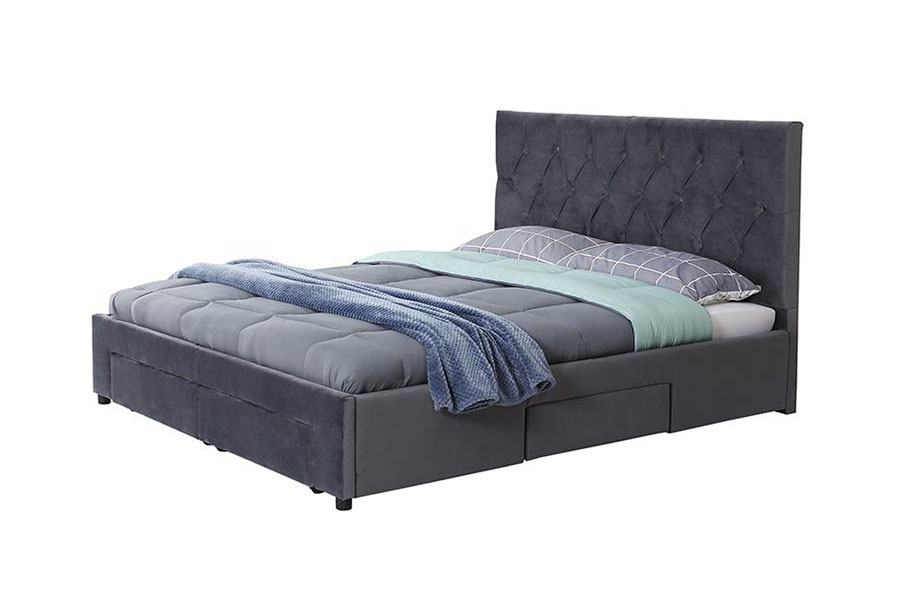 إطار سرير تخزين منجد بقاعدة خشبية من Velvet King 1406D