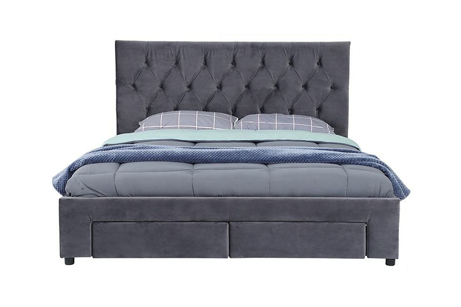 إطار سرير تخزين منجد بقاعدة خشبية من Velvet King 1406D